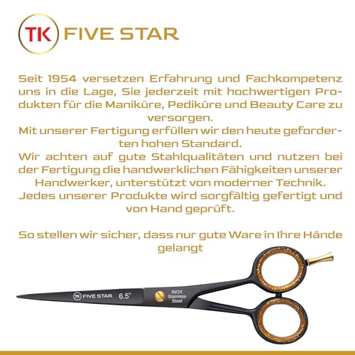 TK Five Star Midnight Premium 6.5 Inch Extra Sharp Hairdressing Scissors Hair Cutting Scissors for Women Men Hairdressers and Children for Fine and Strong Hair Micro-Toothed Rustproof