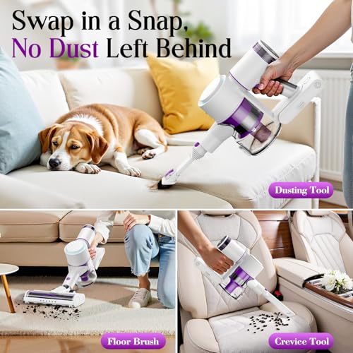 Cordless Vacuum Cleaner, 45KPA 6-in-1 Stick Vacuum with Wall Mount & Touch Screen, Up to 60Mins Runtime,Anti Hair Wrap Lightweight Vacuums with Pet Tool & Crevice Tool, for Carpet & Hard Floor