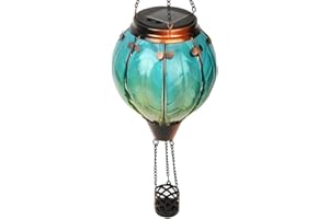 TEYIGARDEN Hot Air Balloon Solar Lantern with Flickering Flame Light, Glass Hanging Solar Hot Air Balloon Lanterns Outdoor Waterproof for Garden Patio Yard Decor (Green)