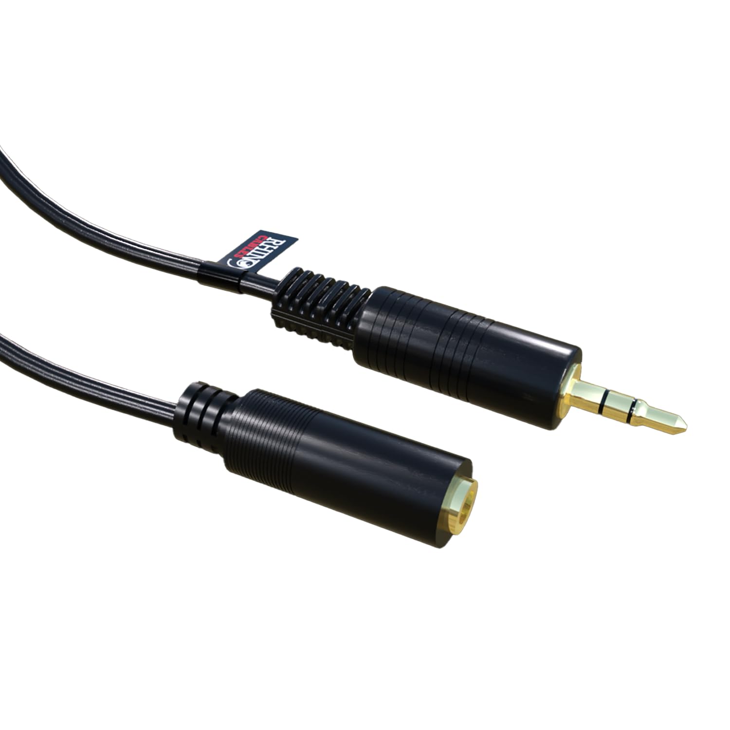 rhinocables Gold 3.5mm Aux Extension Lead – Male to Female Stereo Jack Cable for Headphones, Smartphones, iPads, Laptops & Car Audio | Shielded, Tangle-Resistant Design (Black, 15m)