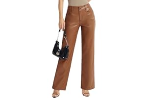 VQW Women's Faux Leather Pants Straight Wide Leg Pants Baggy Trousers with Pockets