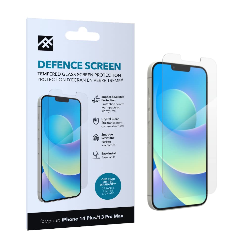 ZAGG iFrogz Defence Glass Screen Protector Compatible for iPhone 14 Plus/iPhone 13 Pro Max, Shockproof, Scratch Resistant, Case Friendly, Smudge Resistant, Tempered Glass, Clear