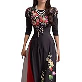 Vietnamese Women's Ao Dai, Round Neck, bulging Hands, Japanese Silk Material, Long Dresses Including ao dai and Pant
