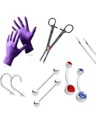 10-Piece Piercing Kit Grade 23 Solid Titanium Tool, Needles, Gloves Nose. Belly, Nipple, Tongue