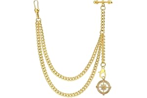 DerMacht Pocket Watch Chain with Albert Chain with T Bar Pocket Watch Chain with Locket Pendant