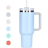 HIMALU 40oz Tumbler with Handle, Straw, Lid, Stainless Steel Vacuum Insulated Water Bottle Adventure Travel Mug Quencher for Iced Coffee, Hot or Cold Tea and Beverage, Sky Blue