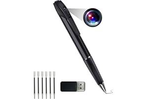 Hidden Camera Pen Spy 1080P Mini Nanny Cam Portable Video Recorder with Loop Recording or Taking Photo, Card Reader and 6 Ink
