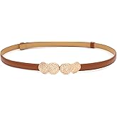 BAOKELAN Women Skinny Belts Thin PU Leather Waist Belt for Dresses Jeans with Gold Buckle