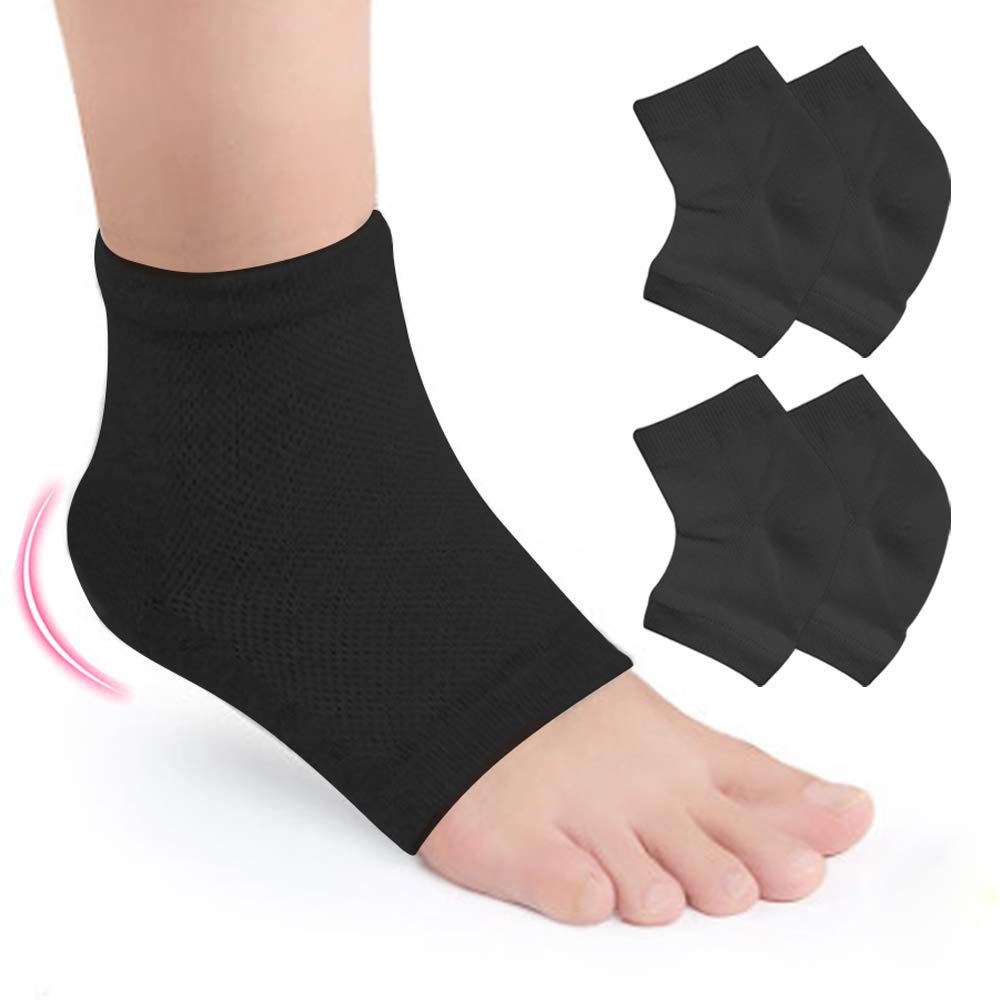 Hilph®Moisturizing Gel Heel Socks for Hard Cracked Heels, 2 Pairs Soft Ventilate Open Toe Socks for Dryness Relieve Cracked, Alleviate Heel Pressure, Spa Lotion Gel Socks (Black)