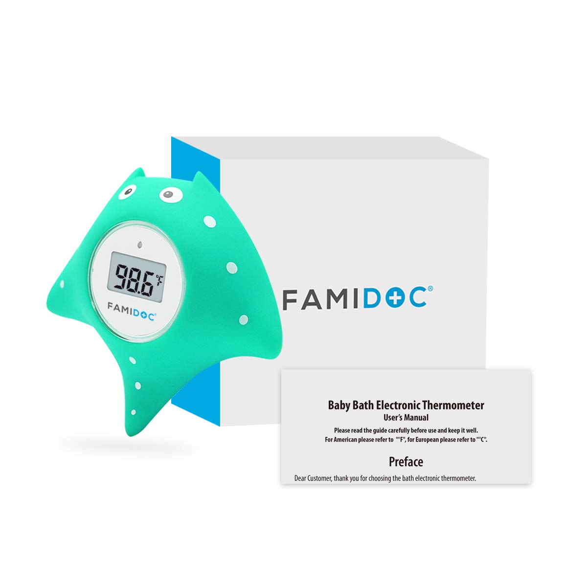 Baby Bath and Room Thermometer - Famidoc FDTH-V0-22 New Upgraded Sensor Technology for Baby Health Bath Tub Thermometer Floating Toy (Blue)