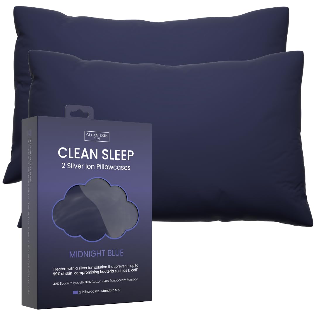 Clean Sleep Antibacterial Pillowcase Infused with Silver Ions Fights Bacteria and Odors for Fresher, Clearer Skin and Hypoallergenic Night's Sleep (Midnight Blue, 1)