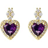 Birthstone Stud Earrings for Women Dainty 14k Gold Plated Gold Heart Earrings Cubic Zirconia Earrings Simulated Gemstone Rings Valentines Birthday Gifts for Her Wife Mom Grandma