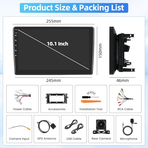4+64GB Android 15 Car Radio for Toyota Auris 2006-2011 Wireless Carplay Android Auto, Touch Screen 10.1 Inch Bluetooth 2 DIN with GPS, WiFi, RDS FM, EQ, Rear View Camera