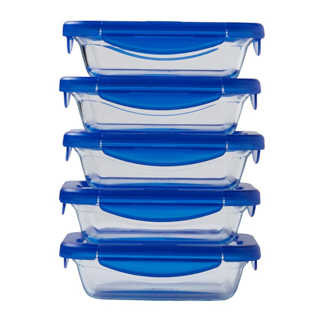 Pyrex Cook & Go Lunchbox-Set, rechteckig, 0,8 l, Borosilikatglas, Backofen, Mikrowelle und Spülmaschine, 5 Stück 2