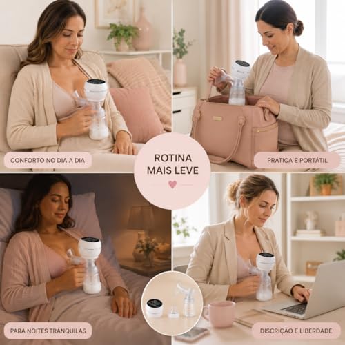 Bomba Tira Leite Elétrica Portátil, Recarregável USB-C, 9 Níveis de Sucção, Modo de Massagem, Livre de BPA, Inclui Mamadeira