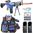 Toy Gun Automatic Sniper Rifle -3 Modes Toy Foam Blasters with Tactical Vest, Bipod, 2 Clips and 150 Darts, Electric Toys for Adults Boys Age 8-12 Gifts for Birthday Xmas