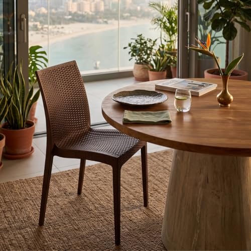 MARCOLO Modern Rattan Dining Chair, Outdoor & Indoor Wicker Chair, Lightweight Patio Seating Chair for Home, Balcony & Cafe (Dark Brown)