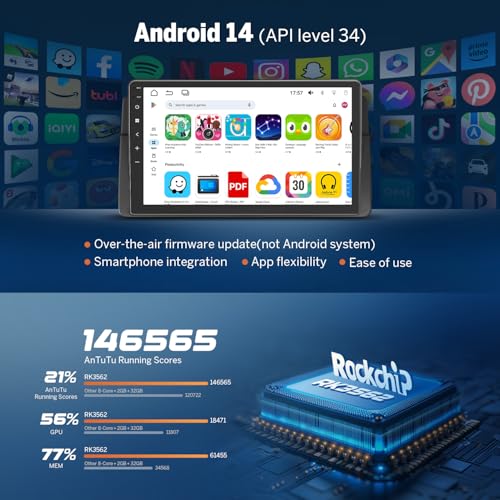 Eonon 9 inch Android 14 Compatible with BMW E46 3+32GB GPS Sat Nav CarPlay Android Auto MirrorLink screen mirroring Bluetooth DSP USB RCA Backup Camera support DAB+ OBDII Car Radio Stereo E46X7