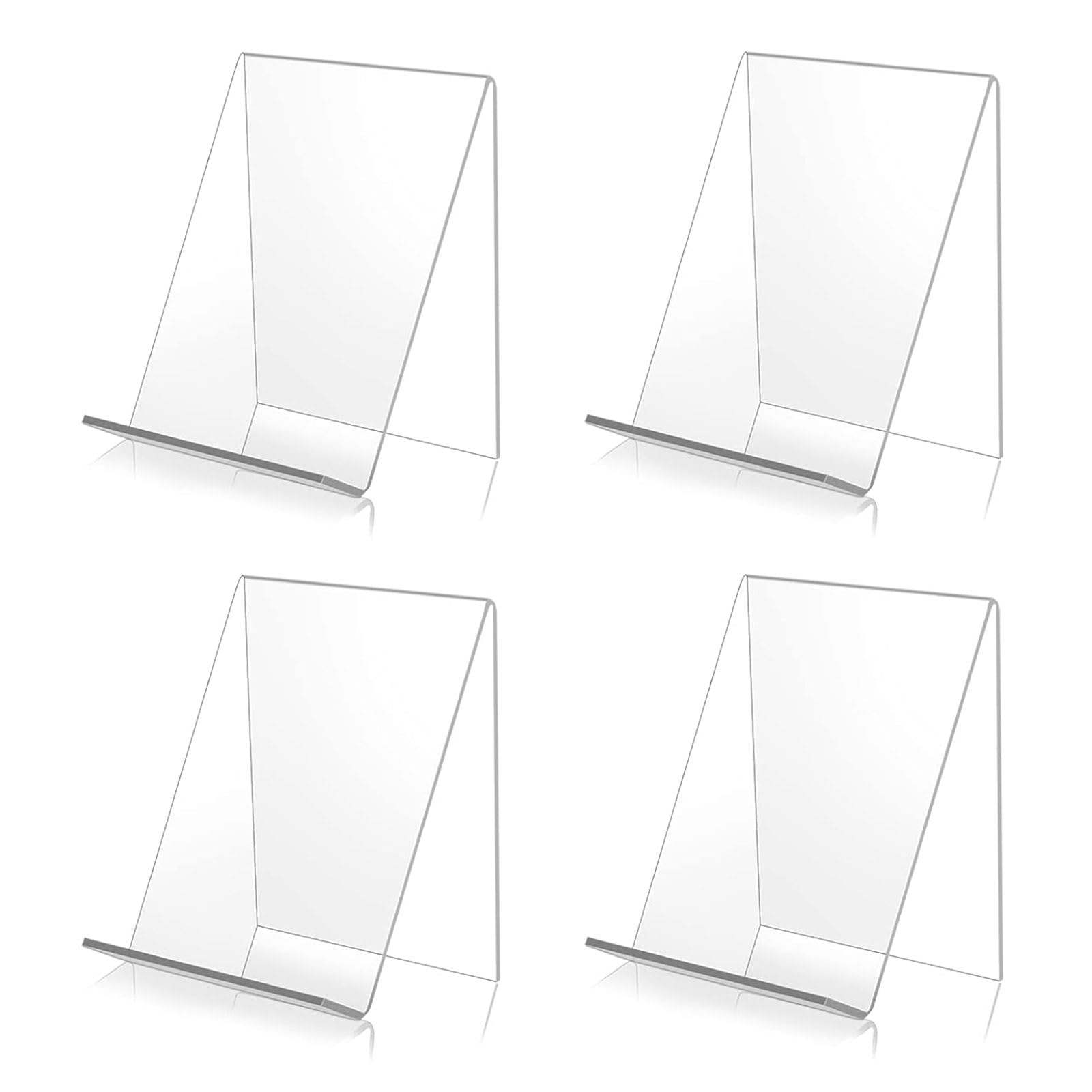 Bymivofun Pack of 4 Acrylic Book Stands, Transparent Oblique Brochure Stand, Clear Acrylic Book Display for Phones, Signs, Brochures, Menu Posters, Magazines