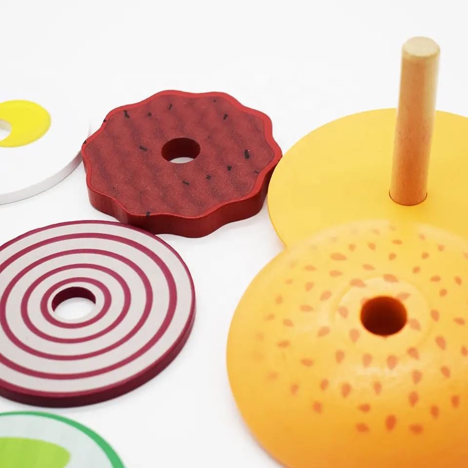Wooden Montessori Burger Stacking Toy, Montessori Toys for 1 Year Old