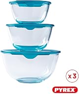 Pyrex Prep & Store Set of 3 Glass Bowls with Lids 0.5L 1L 2L BPA Free view 2