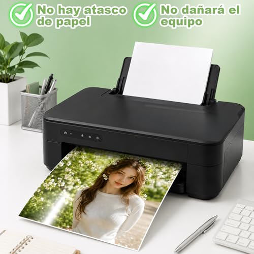 OFICHIDO - (100 Hojas) Papel Fotográfico Adhesivo Glossy 135 Gramos - tas A4 Y Brillante+tijera