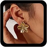 Vacaonio Boho Large Flower Stud Earrings Metal Flower Floral Earrings Gold Flower Statement Earrings Exaggerated Floral Dangle Earrings Jewelry for Women