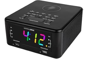 HANNLOMAX HX-206Wi RGB Color Display Alarm Clock Radio with Wireless Charger, USB Port for Charging and MP3 Playback, Bluetoo