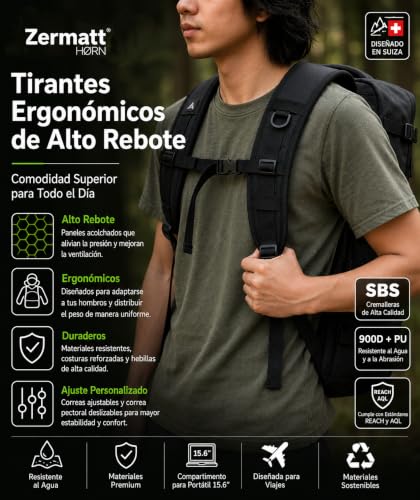 + Zermatt – HØRN Travel Backpack Cabin with Vacuum Bag 55 x 30 x 20 – 50 x 30 x 20 – Portable Backpack 15 – 17 Inches Telework Carry-on Airplane Ryanair, Carry On Men Women Oxford 35L