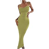 SHENHE Women's Summer Maxi Dress Bodycon Spaghetti Strap Cowl Neck Backless Sexy Party Dress