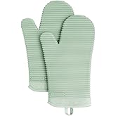 KITCHENAID Ribbed Soft Silicone Oven Mitt 2-Pack Set, 7.5"x13", Pistachio