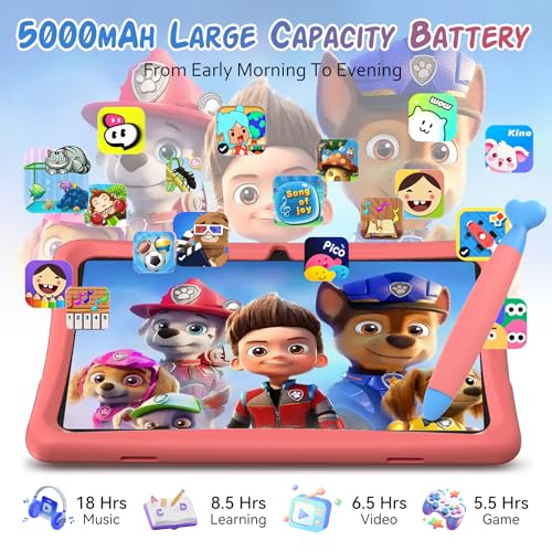 2026 Upgraded Kids Tablet 10 inch, Android 16 Tablets for Kids, Parental Control, Pre-Installed Kiddos Software & Kids Space, Includes Case & Stylus Pen, 12GB RAM 64GB ROM, 2TB Expand, HD IPS Screen