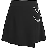 CIDER Women Asymmetric Skort Mini Skirt with Chain Elastic Waist