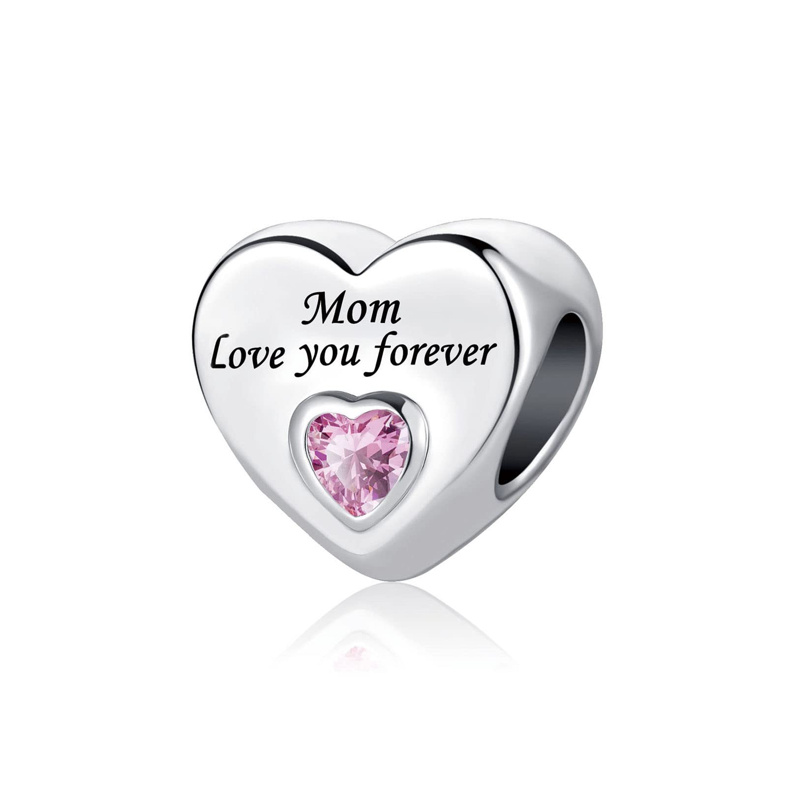 Mom Love You Forever Pink Heart Charm fits Pandora Bracelets Birthday Jewellery Charms Beads Gift for Women Mum Daughter Mother's Day