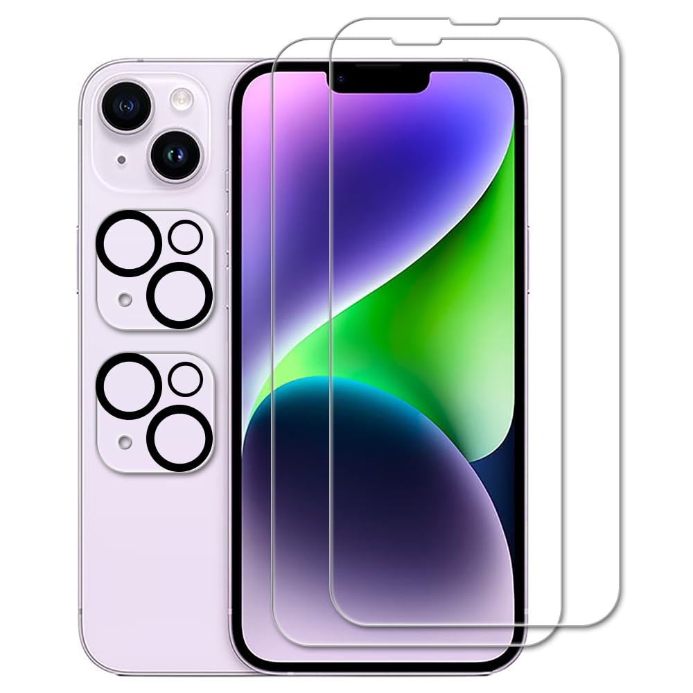 Tzstz 2+2 Pieces Screen Protector for iPhone 14 Plus, 9H Hardness, Anti-Scratch, iPhone 14 Plus Screen Protector Made of Tempered Glass