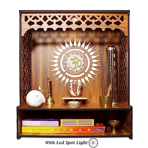 Heartily® Aastha Beautiful Wooden Pooja Mandir for Home or Puja Temple Stand for Office and Shops with Led spot Light (H- 18, L- 16, W-8.75 Inch)