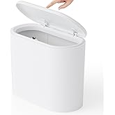 Yieach White 3.17 Gallon Slim Small Bathroom Trash Can with Lid,12L Plastic Thin Trashcans and Covered Wastebasket,Pet or Dog Proof Garbage Can for Bedroom,Rv,Dorm,Office and Lidded Bathroom Trashcan