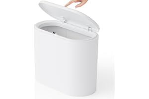 Yieach White 3.17 Gallon Thin Bathroom Trash Can with Lid,12L Small Pet/Dog Proof Slim Trashcan and Skinny Small Covered Trash Can,Plastic Covered Wastebasket,Garbage Can for Kitchen,Office,RV,Bedroom