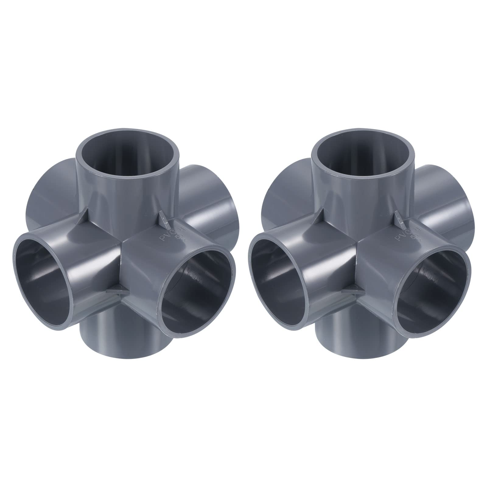 PATIKIL 2" 6 Way Elbow Pipe Fittings UPVC, 2 Pack Joint Coupling Pipe Adapter for Pipe Connection, Gray