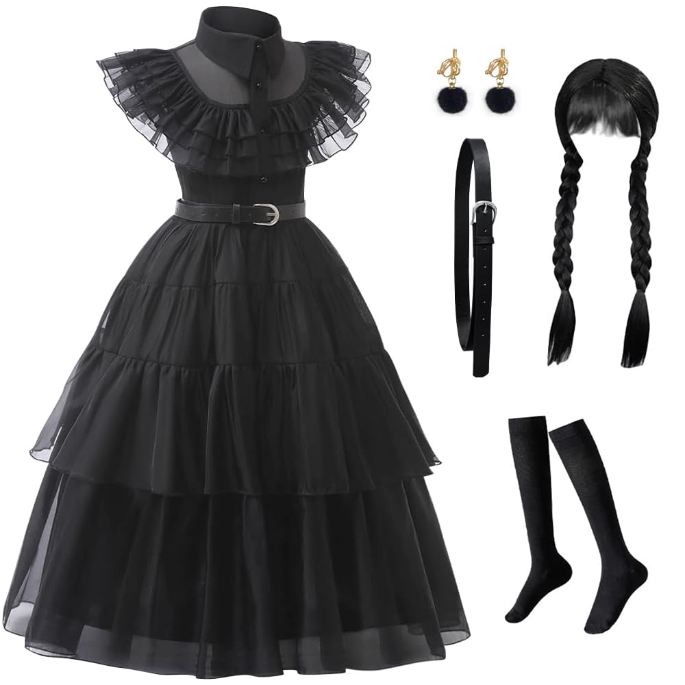 keaiyouhuo Kids Black Princess Dress Halloween Costume Girl Dress for Kids Gothic Dress Cosplay Party Outfit 4-14Y