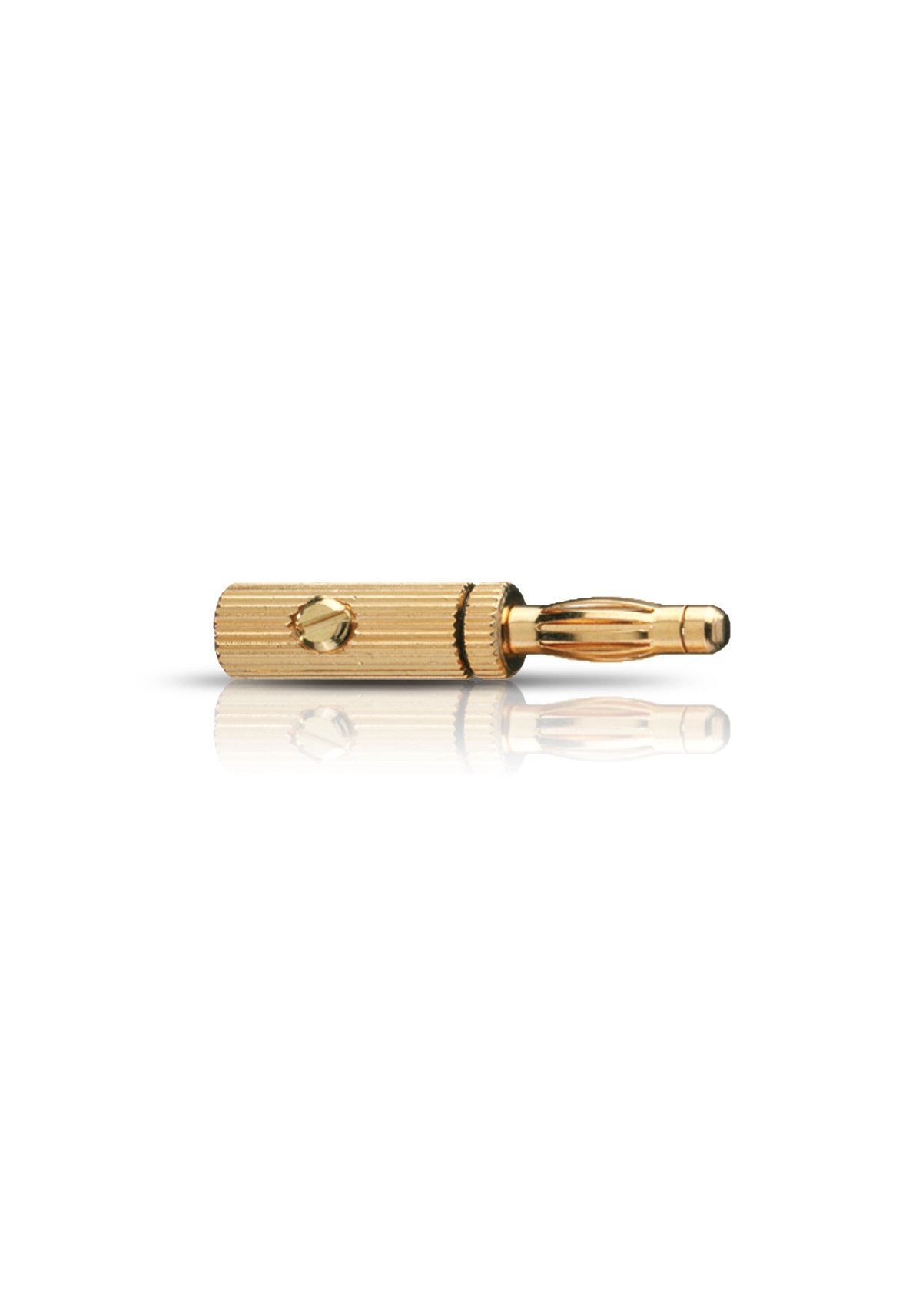 OEHLBACH Banana Pin B3, upto 4mm² cable, gold plated, clamping screw, set of 4. COLOUR : Gold. STAR RATING : 3.