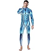 Urmycos Men's 3D Muscle Printed Cosplay Bodysuit Halloween Costume Sexy Catsuit Jumpsuit