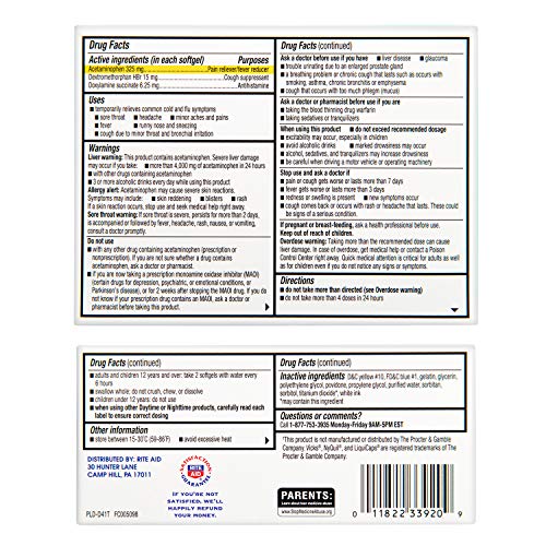 Rite Aid MultiSymptom Nighttime Cold & Flu Relief, Softgels 48 Count