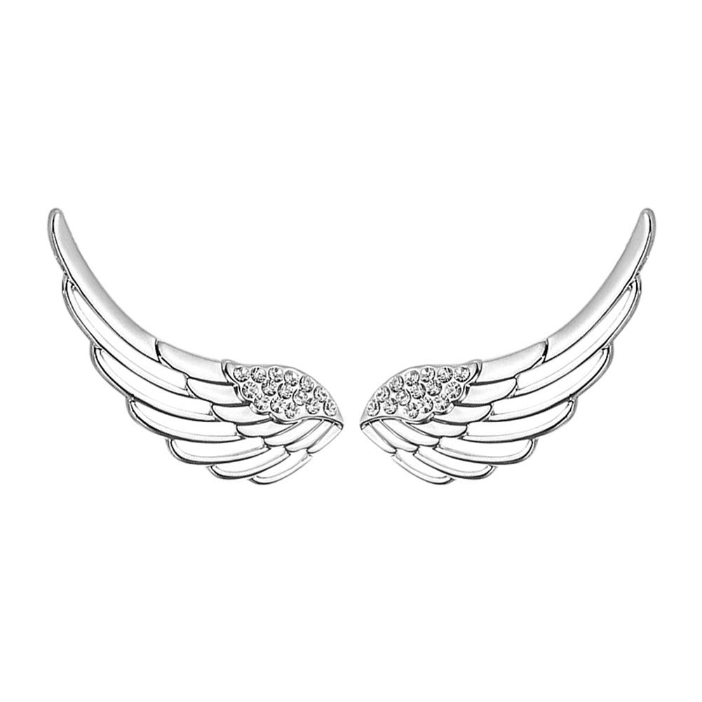 Zolkamery Ear Cuff for Women, 925 Sterling Silver Angel Wing Stud Climber Earrings with 5A Cubic Zirconia, Allergy Free Jewellery as Gift for Mom Girls Wife Ladies