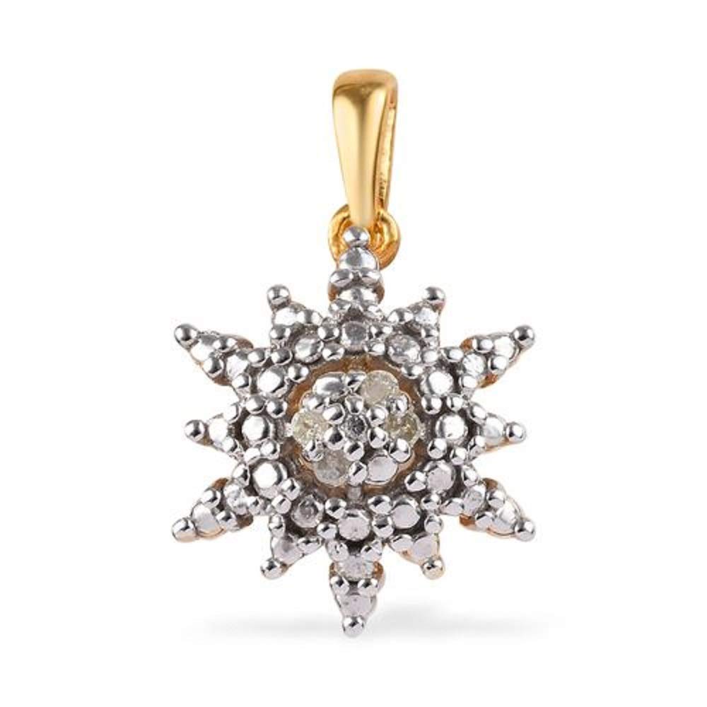 BellaMira Lifestyle Accessories Genuine Natural Diamonds Snowflake Pendant Platinum Overlay Sterling Silver 14k Gold Plated Gift Boxed (Gold Plated Silver)