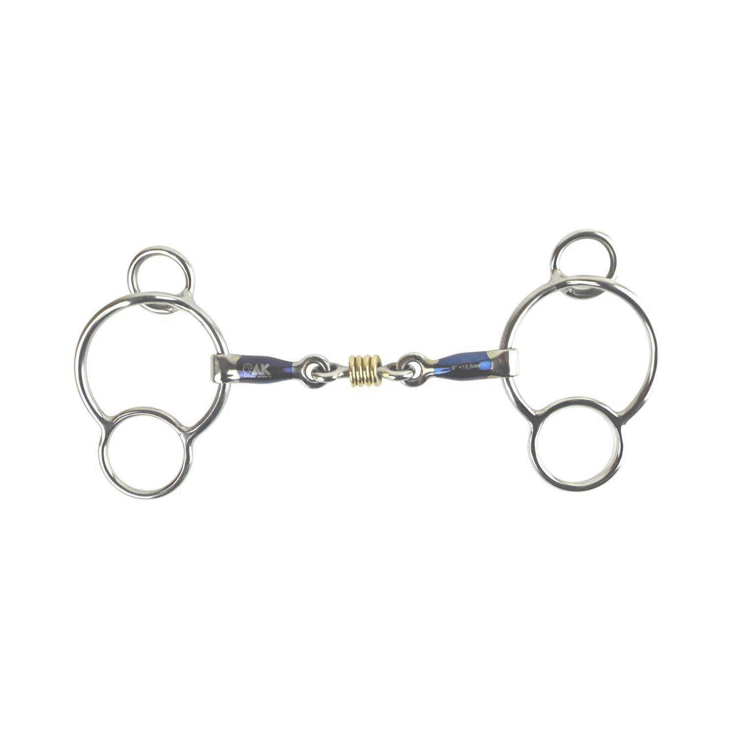 AK Universal Loose Ring Lozenge Horse Bit with Sweet Iron Mouthpiece | Training & Riding Bit for Improved Salivation & Soft Contact | AKRS-2624 (Blue-Silver, 4.75'')