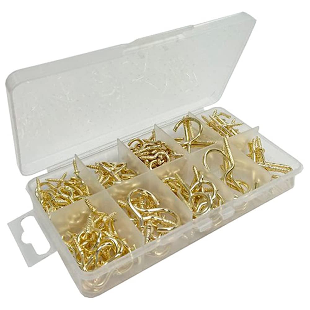 Merriway BH06593 (115 Pcs) Assortment of Brassed Cup Dresser Hooks in a 10 Compartment Carry Case - Pack of 115 Pieces