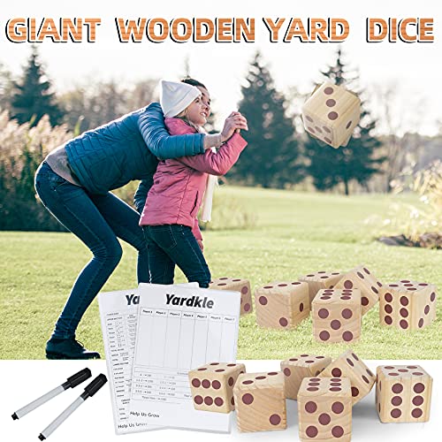 WIn SPORTS Giant Yard Dice Game Set,Wooden Classic&Jumbo Dice 3.5",Lawn