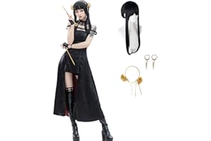 AKTOTO Thorn Princess Yor Forger Cosplay Gothic Dress Anya Forger Cosplay Anime Halloween Full Dress with Wig