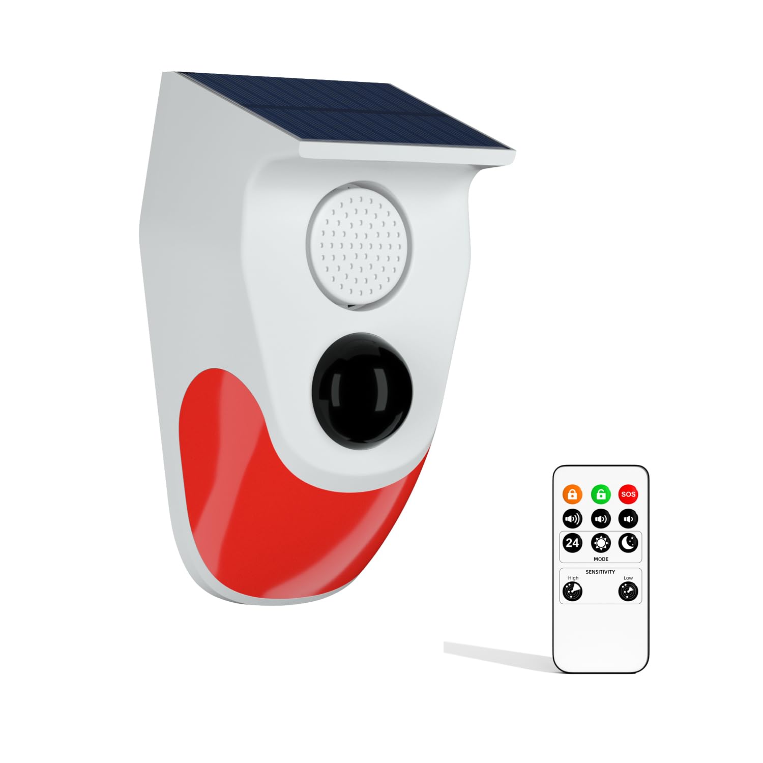 Photo 1 of Solar Sound & Light Alarm Motion Sensor with Remote Control 120 Decibels Siren Sound Alert Flash Warning Strobe Security Alarm System for Home Farm Villa (CT90R-without Voice)